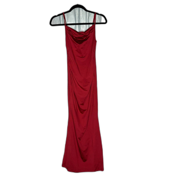 SHEIN MOD NWT Red Solid Ruched Cami Midi Dress XS - Picture 2 of 5